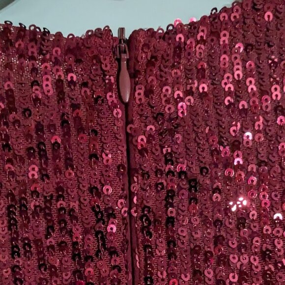 NWT Eliza J Red Sequin Top Long Sleeve Stretch V-Neck Tie Waist Faux Wrap Size 6 - Picture 4 of 4